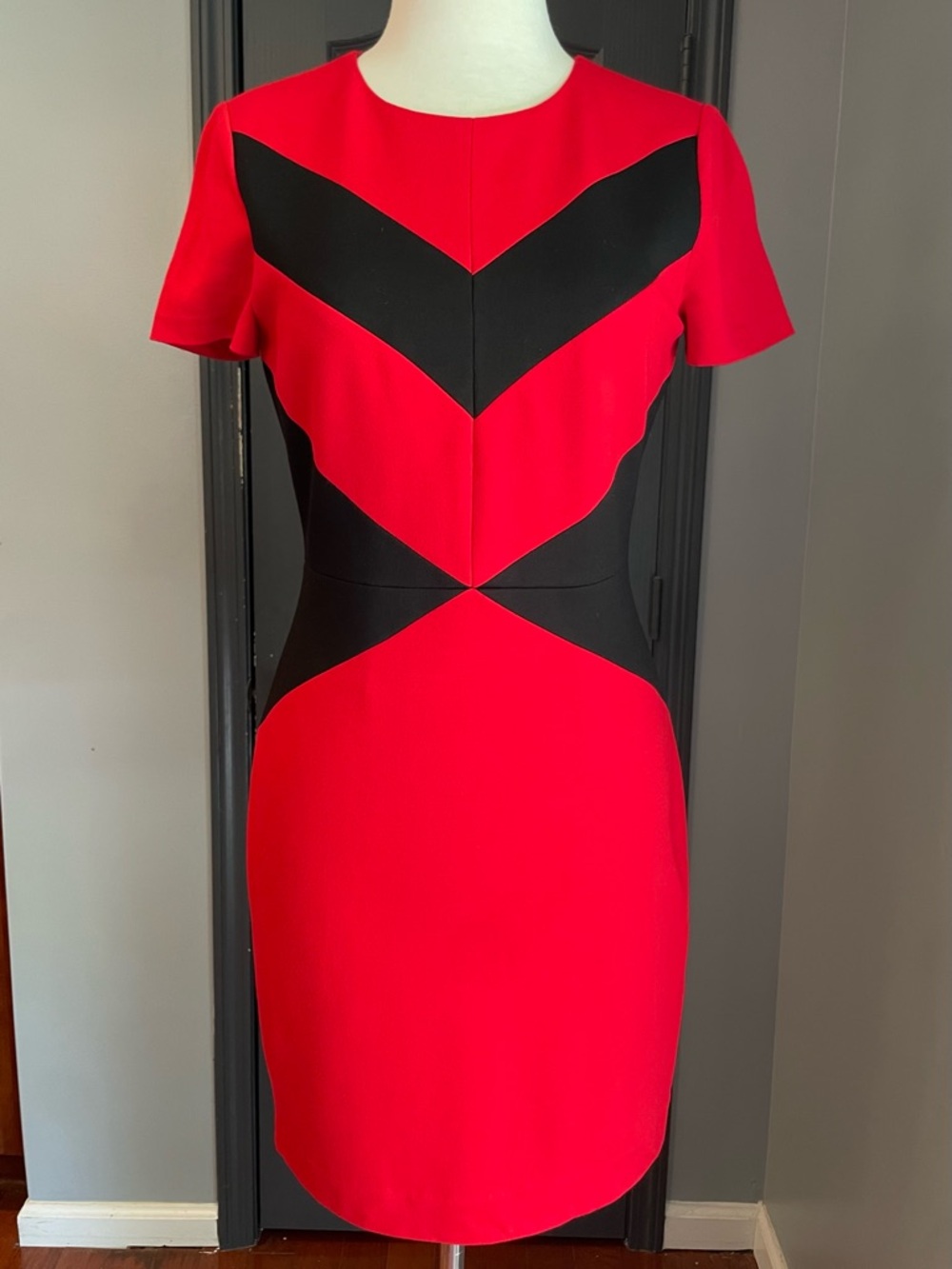 Vince Camuto Red & Black Chevron Sheath Dress